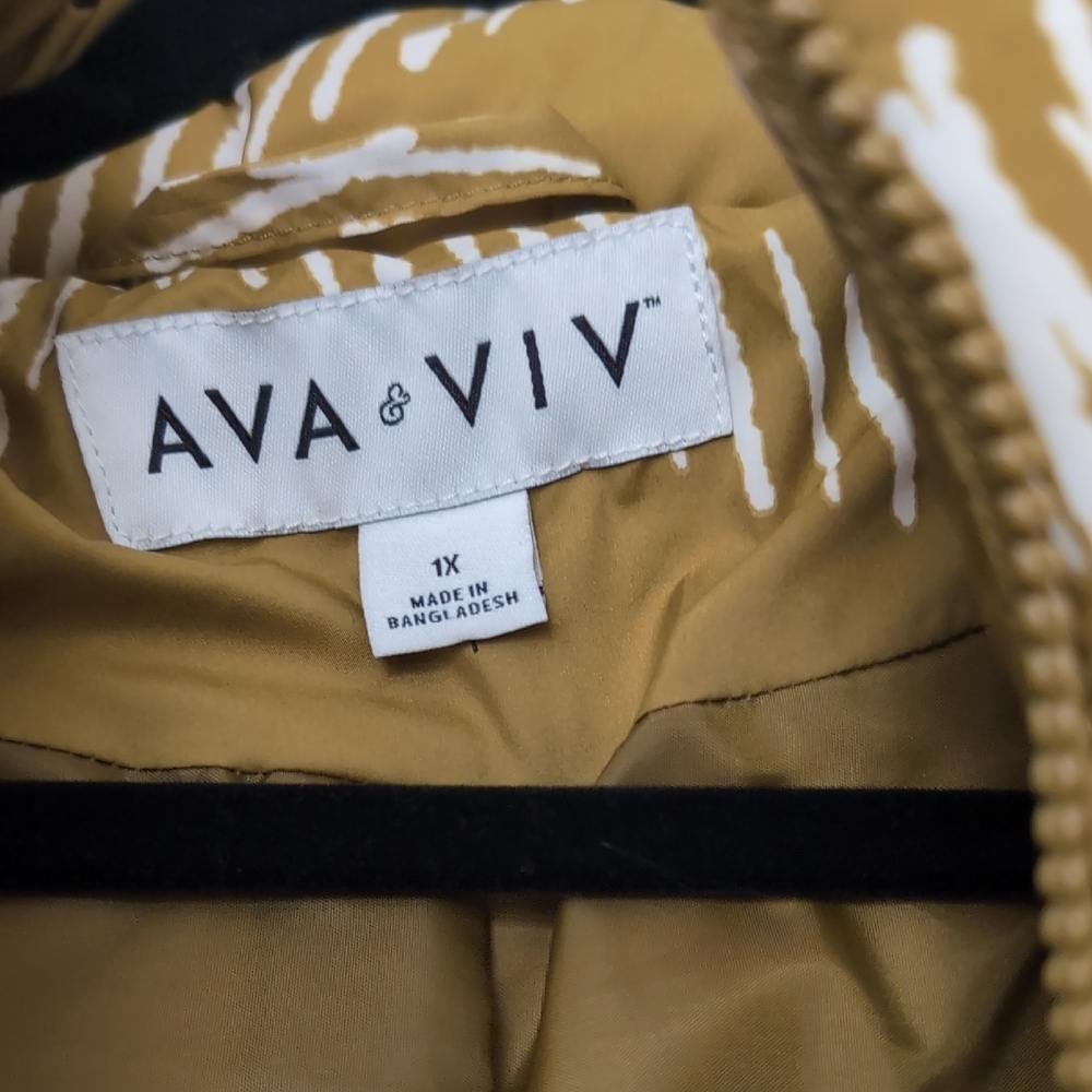 (Donated)Ava & Viv Mustard Puffer Jacket with White Pattern - Picture 4 of 7